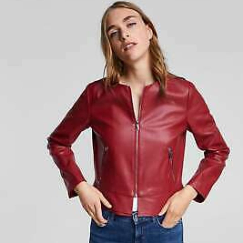Zara Outerwear Red Faux Leather Jacket NWT Small